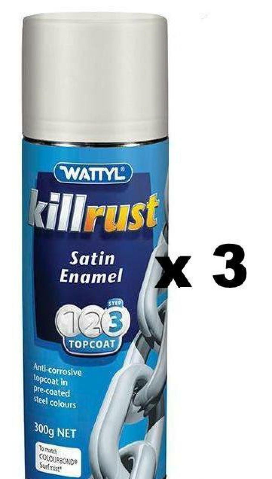 Paint Wattyl Exterior | Killrust Satin Enamel Aerosol Match Colorbond Steel Colour 300G Surf Mist X 3