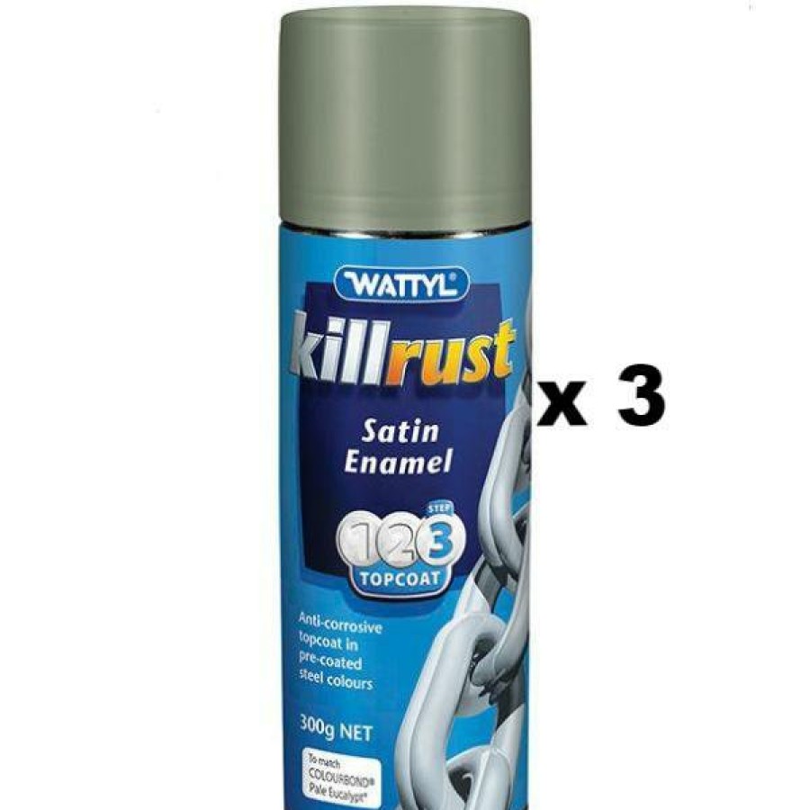 Paint Wattyl Exterior | Killrust Satin Enamel Aerosol Match Colorbond Steel 300G Pale Eucalypt X 3