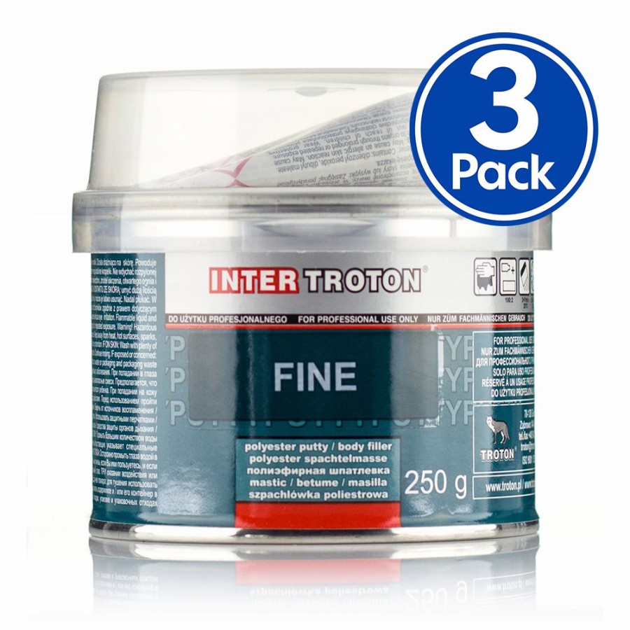 Prep & Repair Troton Fine Fillers | Troton Premium Fine Body Filler & Hardener 250G X 3 Pack Auto Car Dent Bog Panel