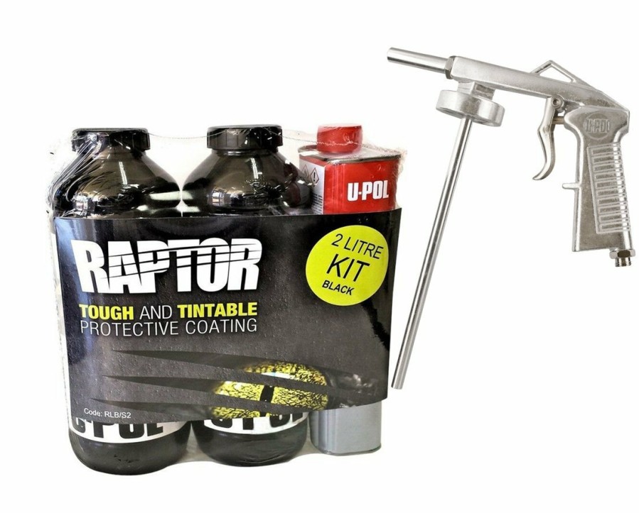 Paint U-POL Bedliner | U-Pol Raptor Black Tough Protective Coating Tub/Bed Liner Kit 2L + Schutz Gun