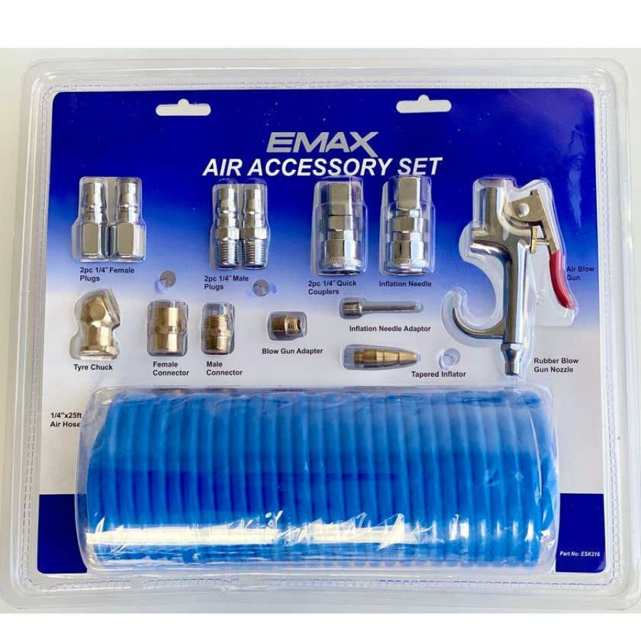 Spray Guns Emax Air Dusters | Emax Air Accessory 14 Pce Set 25Ft Hose 1/4" Fitting Bsp Male Female Connector