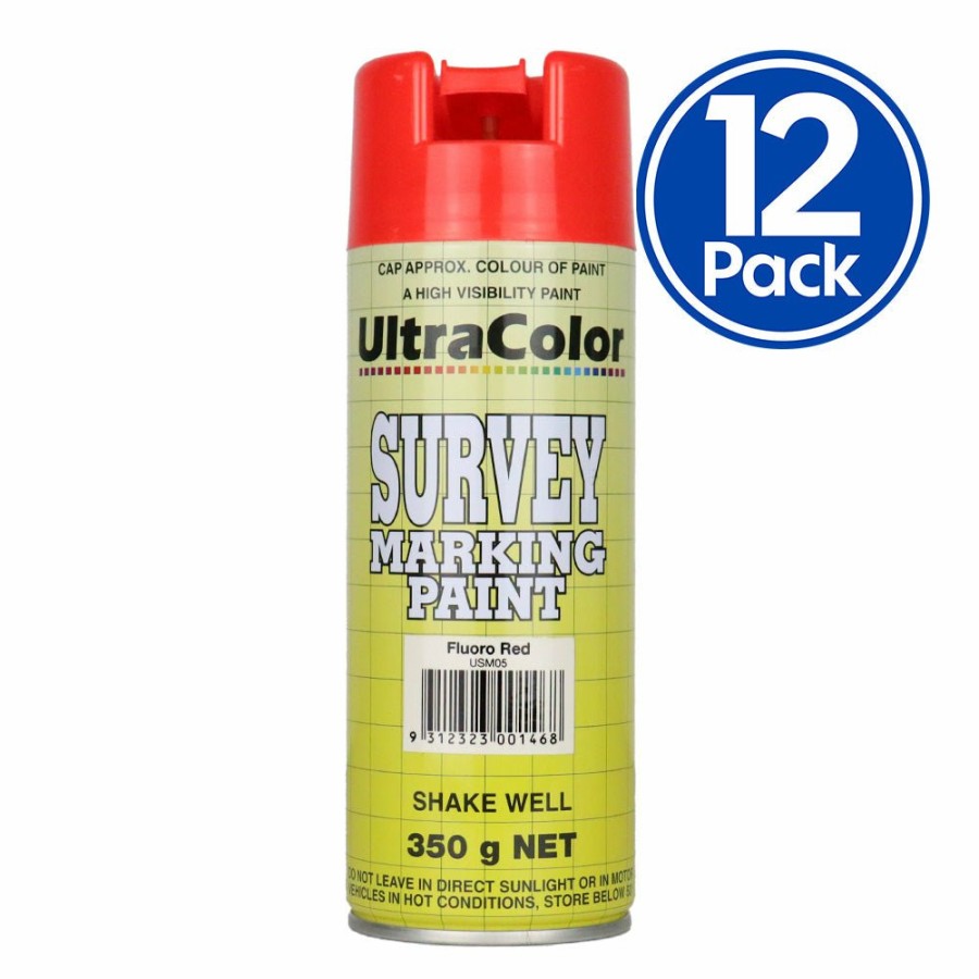 Paint UltraColor Linemarking | Ultracolor Survey Marking Paint Spot Marker Aerosol Can 350G Fluoro Red X 12 Box