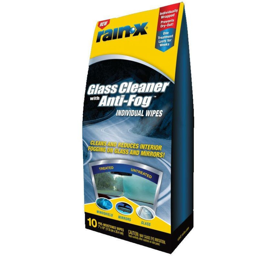 Car Care Rain X Windscreen & Glass | Rain-X Interior Glass Cleaner Anti Fog Wipes 10 Per Pack Mirror Glass Windshield