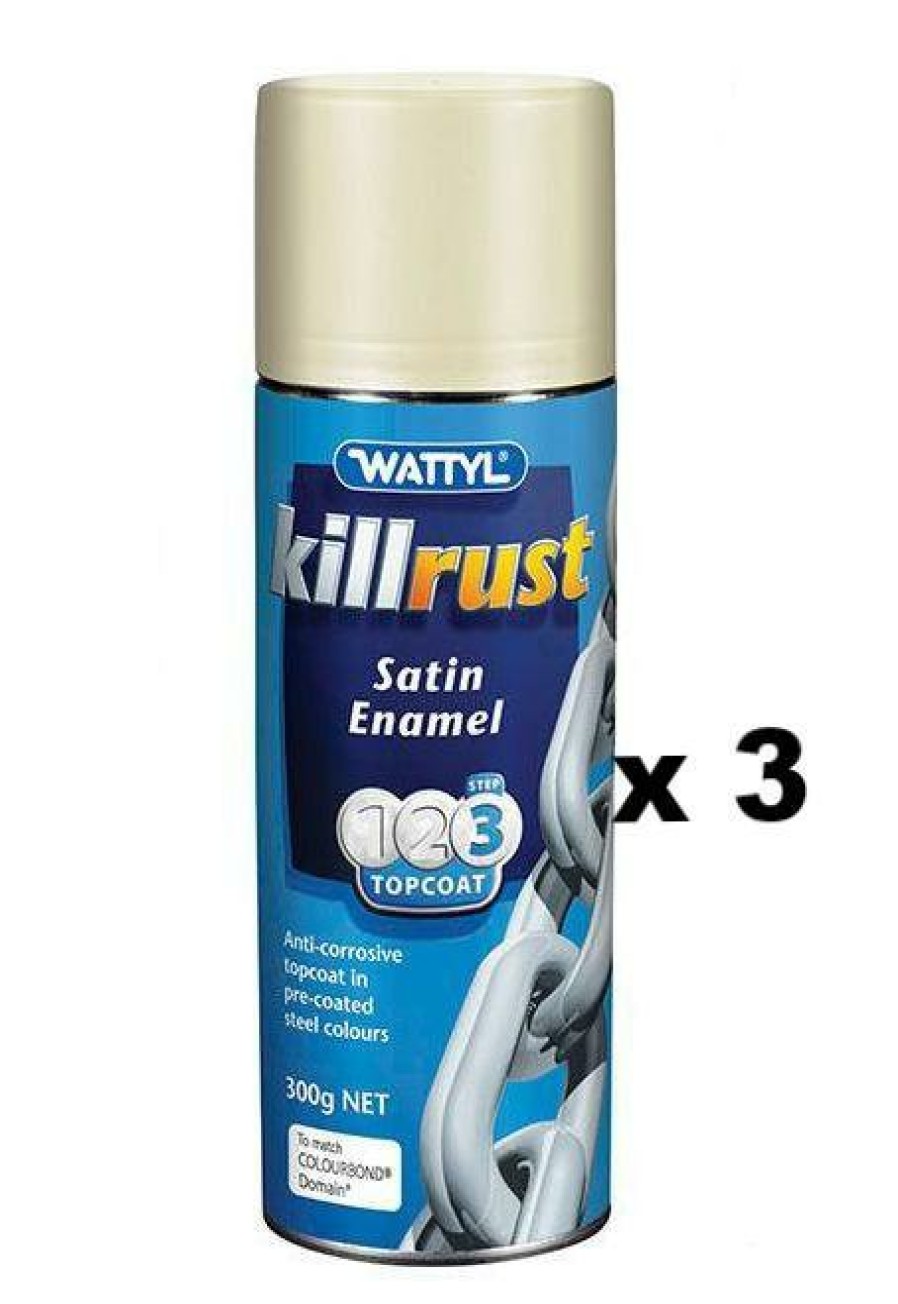 Paint Wattyl Exterior | Killrust Satin Enamel Aerosol Match Colorbond Steel Colour 300G Domain X 3