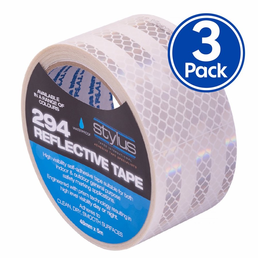 Safety Stylus | Stylus 294 Reflective Tape 48Mm X 5M X 3 Pack White Waterproof High Visibility