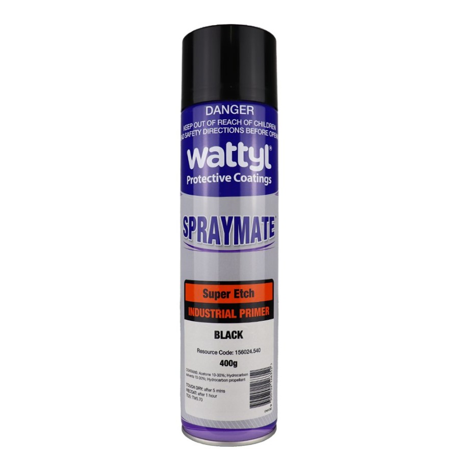 Paint Wattyl Primers & Undercoats | Wattyl Spraymate Industrial Super Etch 1K Epoxy Rich Metal Primer 400G Aerosol Black