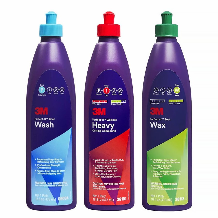 Boat Care 3M Boat Wash | 3M Perfect-It Marine Gelcoat Boat Wax Cut & Wax Kit 473Ml X 3 Pack Fiberglass Paint