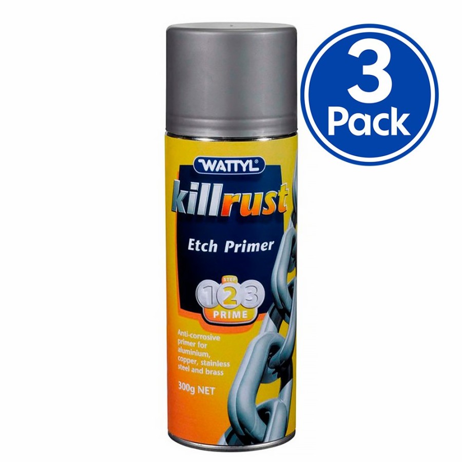 Paint Wattyl Primers & Undercoats | Wattyl Killrust Etch Primer Fast Drying Grey Aerosol 300G Anti Corrosive Epoxy X 3 Pack