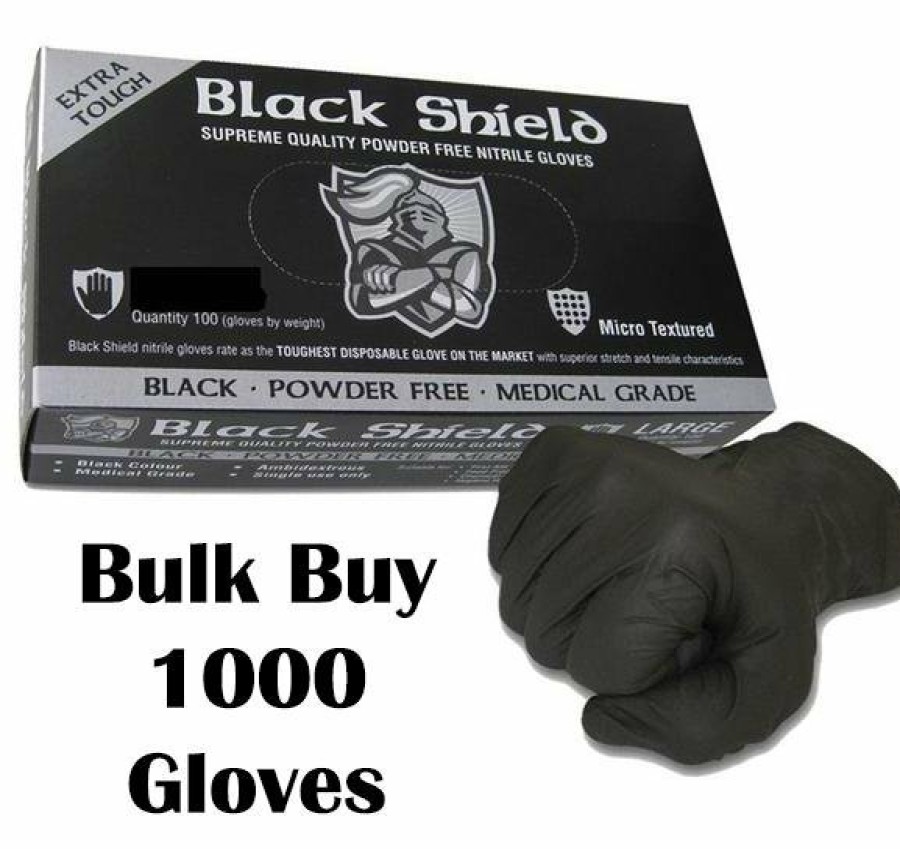 Safety Black Shield Nitrile Gloves | Black Nitrile Gloves Disposable Nitro Powder Free Industrial Grade Gloves Medium X 1000