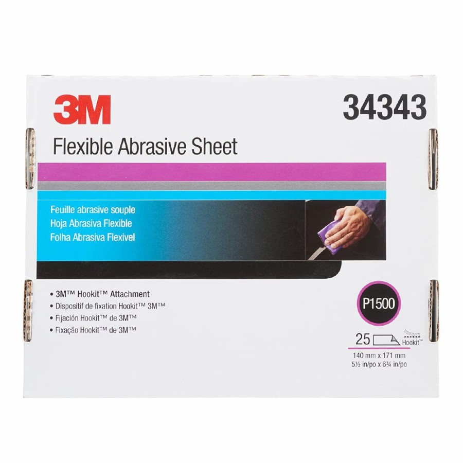 Cutting & Abrasives 3M Sheets | 3M 34343 Flexible Abrasive Hookit P1500 Grit 5.5" X 6.8" X 25 Pack Hand Sheets Sanding