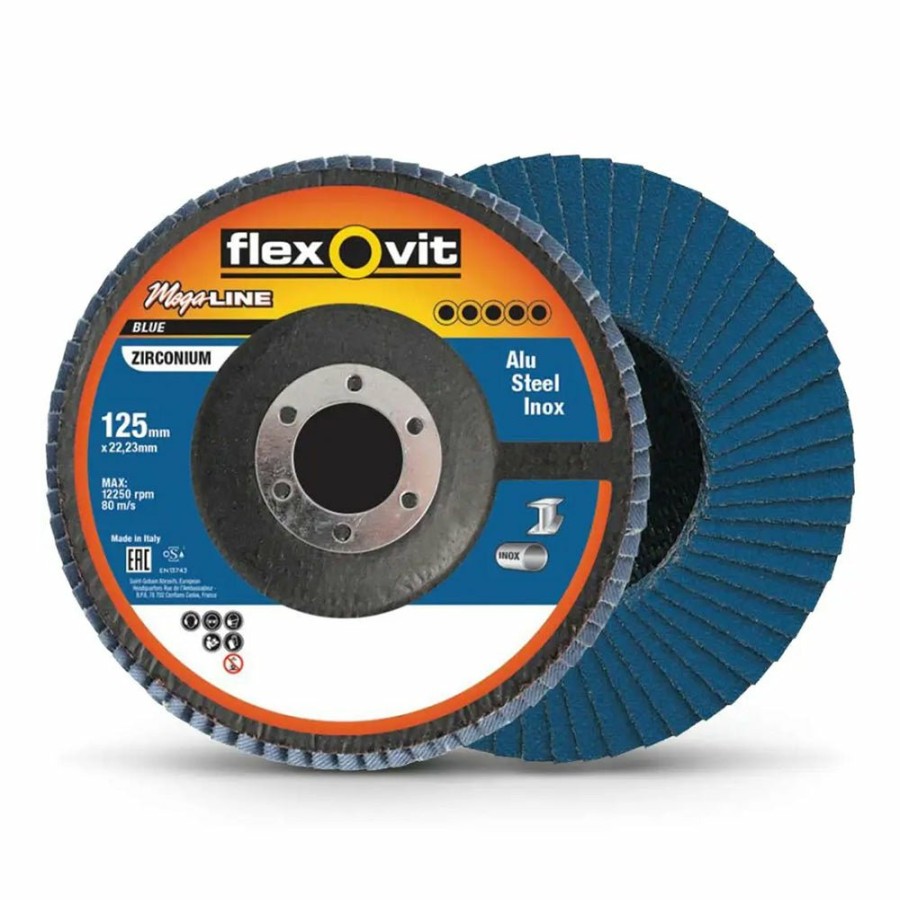 Cutting & Abrasives Flexovit | Flexovit Megaline Zirconia Angled Flap Disc 125Mm X 22Mm 60 Grit R828 Blue Z60