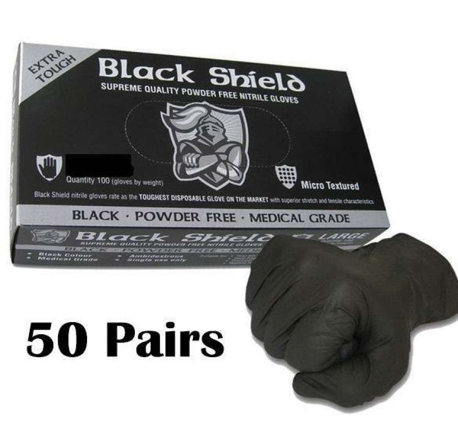 Safety Black Shield Nitrile Gloves | 100X Black Shield Quality Extra Heavy Duty Nitrile Mechanic Gloves Tattoo Paint