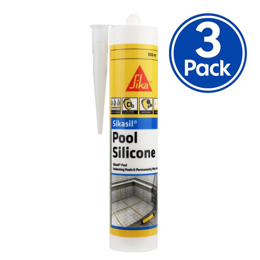 Adhesives & Sealants Sika Sealants | Sika Sikasil Pool Wet Area Silicone Sealant 300Ml Clear X 3 Pack