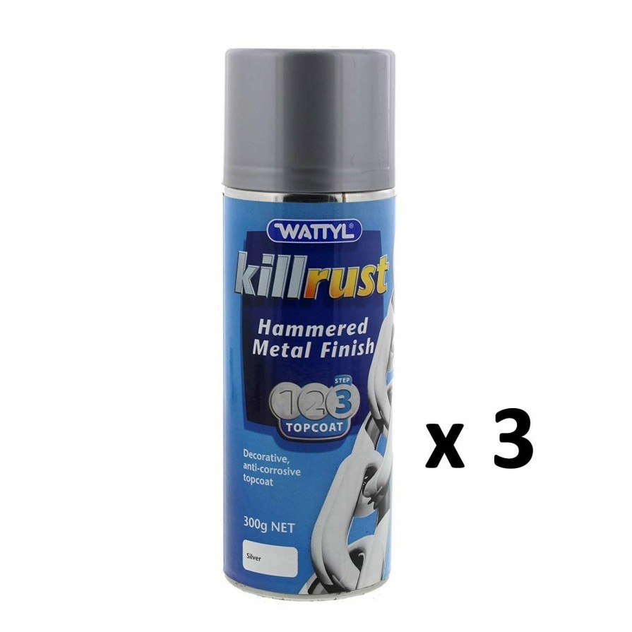 Paint Wattyl Exterior | Wattyl Killrust Hammered Finish Silver Spray Paint Can 300G Hammertone X 3