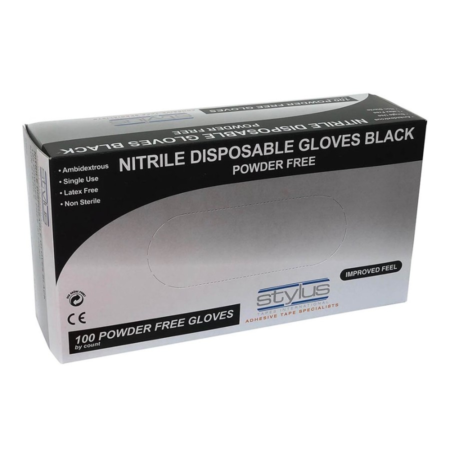 Safety Stylus Nitrile Gloves | Stylus Black Nitrile Gloves Disposable Powder Free Small / Medium X 100 Pack