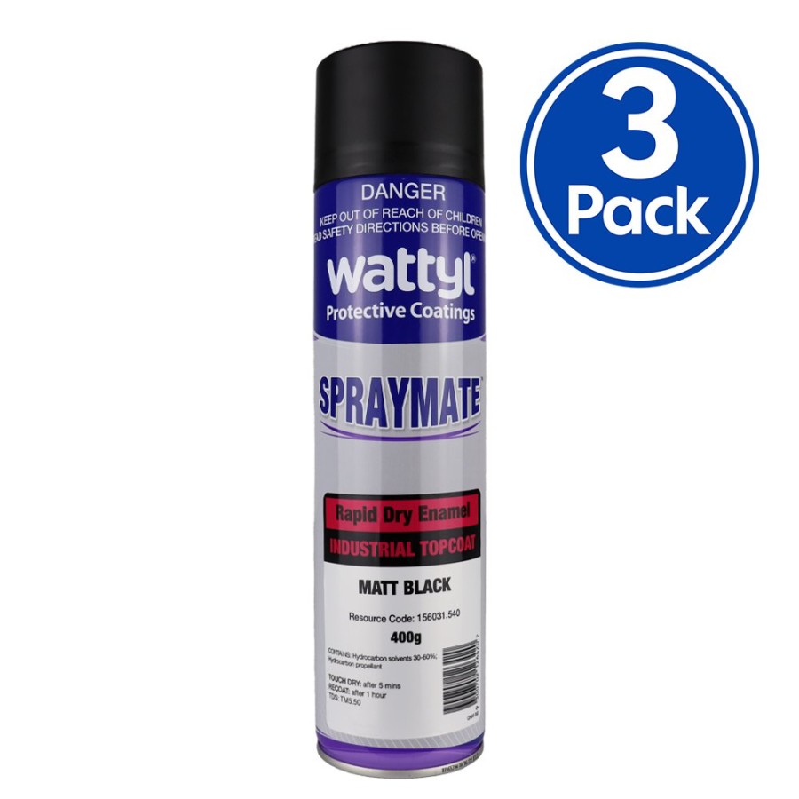 Paint Wattyl Topcoats | Wattyl Spraymate Industrial Quick Dry 1K Enamel Topcoat 400G Aerosol Matt Black X 3 Pack