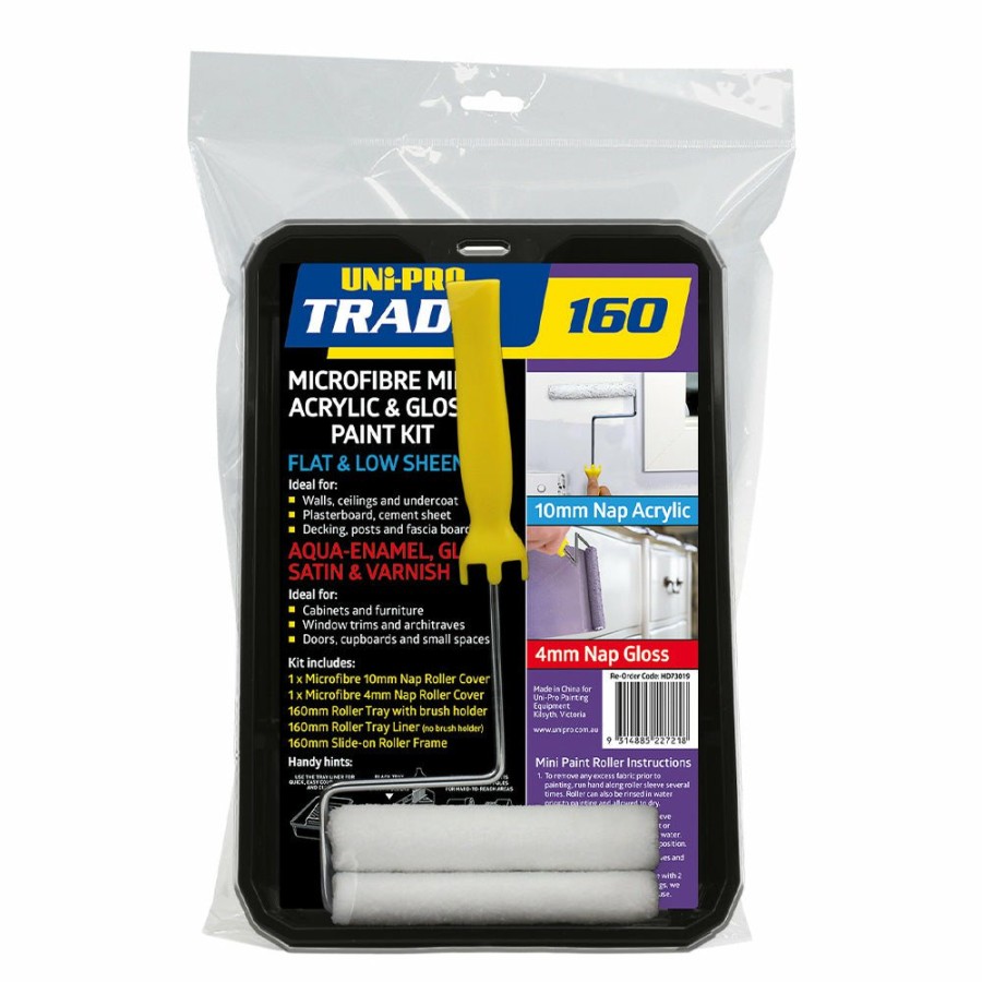 Painting Tools Uni-Pro | Uni-Pro Trade 160Mm Microfibre Acrylic & Gloss Roller Kit 10Mm & 4Mm Nap Paint