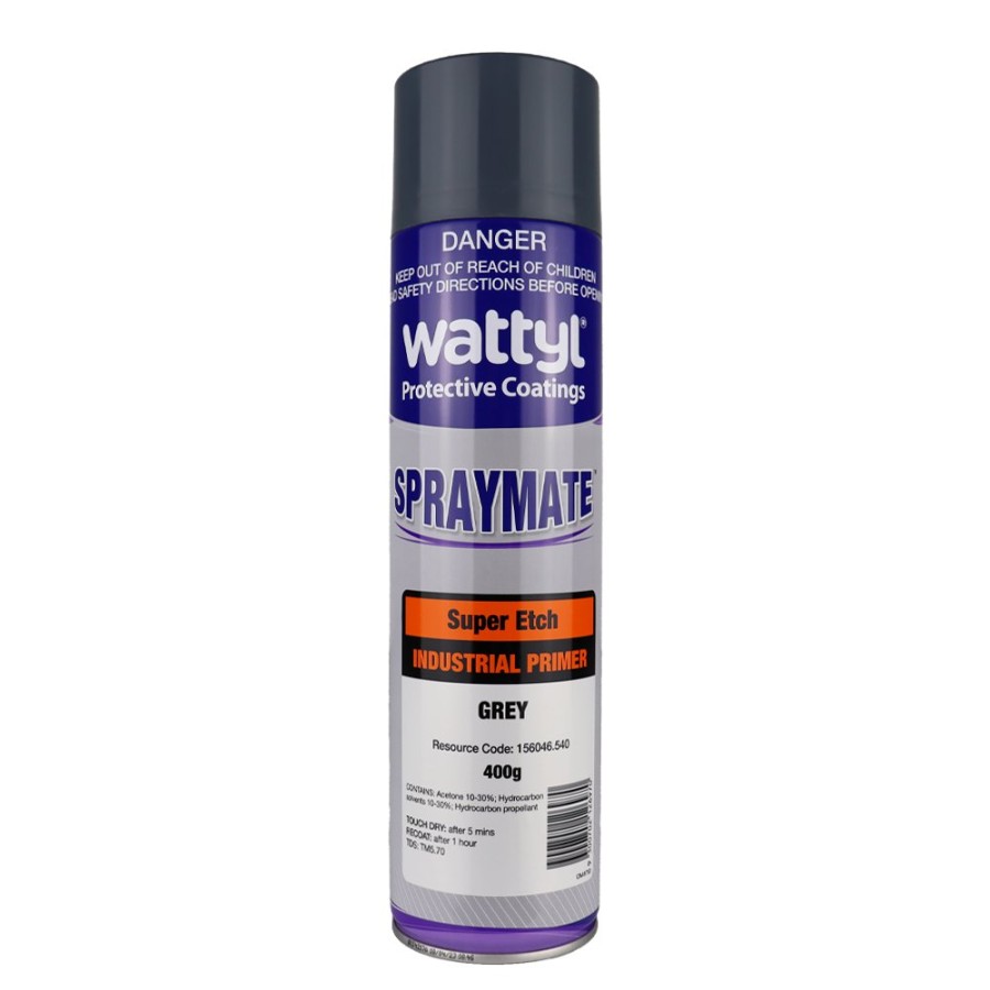 Paint Wattyl Primers & Undercoats | Wattyl Spraymate Industrial Super Etch 1K Epoxy Rich Metal Primer 400G Aerosol Grey