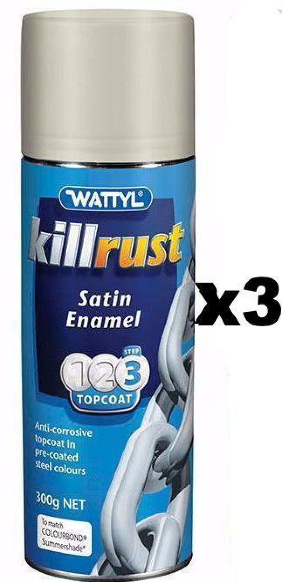 Paint Wattyl Exterior | Killrust Satin Enamel Aerosol Match Colorbond Steel Colour 300G Summershade X 3