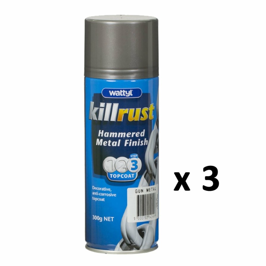 Paint Wattyl Exterior | Wattyl Killrust Hammered Gun Metal Spray Paint Can 300G Hammertone X 3