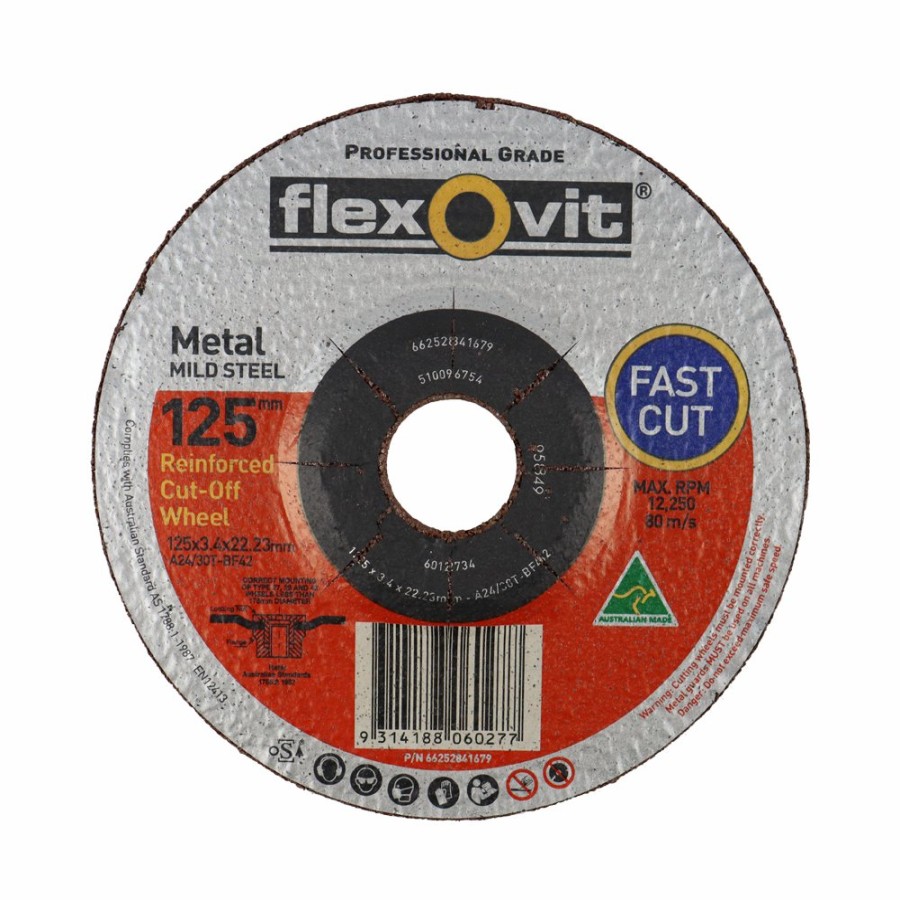 Cutting & Abrasives Flexovit | Flexovit Metal Cut Off Wheels Discs 10 Pack 125Mm X 3.4Mm X 22.23Mm