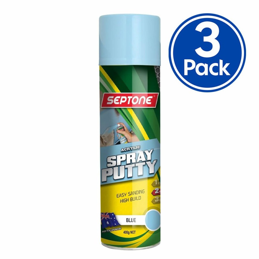 Prep & Repair Septone Glaze & Putty | Septone High Build Acrylic Automotive Spray Filler Putty 400G Aerosol Blue X 3 Pack