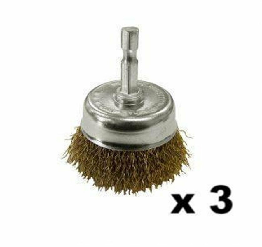 Cutting & Abrasives Josco | Josco Brumby 50Mm Drill Bit Steel Wire Spindle-Mounted Crimped Cup Brush X 3