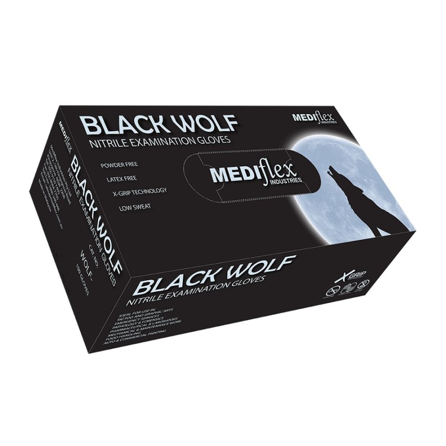 Safety Black Wolf Nitrile Gloves | Black Wolf Textured Black Nitrile Disposable No Latex & Powder Gloves X 50 Pairs