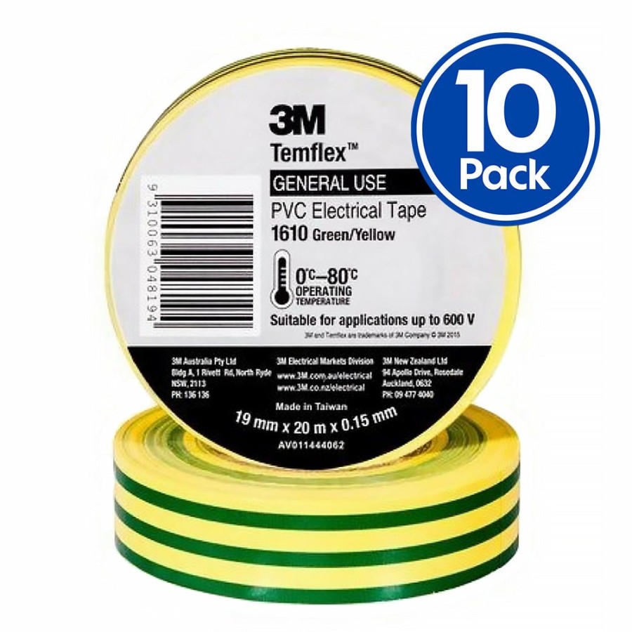 Prep & Repair 3M Other | 3M Temflex 1610 General Purpose Electrical Tape 19Mm X 20M Green/Yellow X 10 Pack