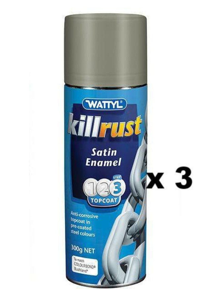 Paint Wattyl Exterior | Killrust Satin Enamel Aerosol Match Colorbond Steel Colour 300G Bushland X 3