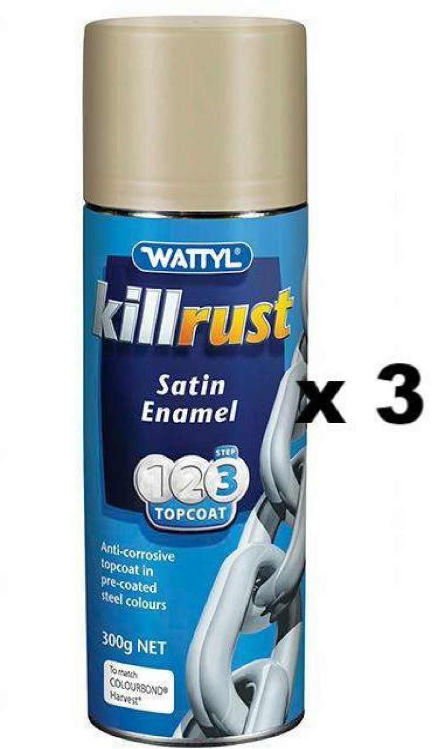 Paint Wattyl Exterior | Killrust Satin Enamel Aerosol Match Colorbond Steel Colour 300G Harvest X 3