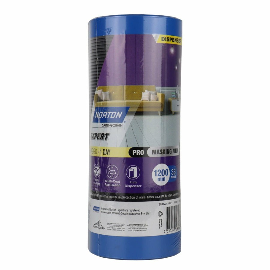 Prep & Repair Norton Masking Plastic | Norton Premasked Film Dispenser 1200Mm X 33M Plastic Drop Sheet Painting