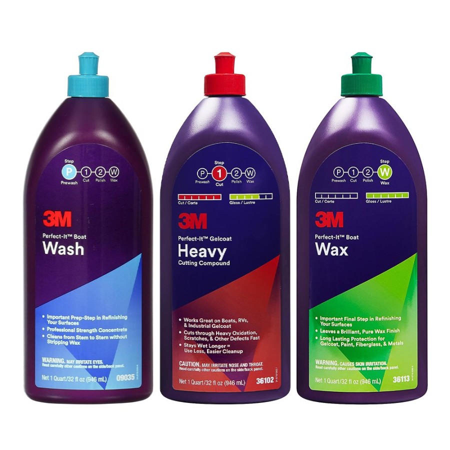 Boat Care 3M Boat Wash | 3M Perfect-It Marine Gelcoat Boat Wax Cut & Wax Kit 946Ml X 3 Pack Fiberglass Paint