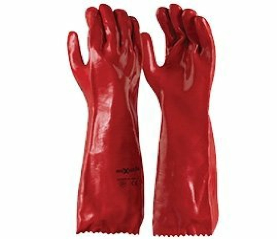 Safety Maxisafe Chemical Gloves | Maxisafe Pvc Red 45Cm Extended Oil Grease Chemical Gauntlet Gloves