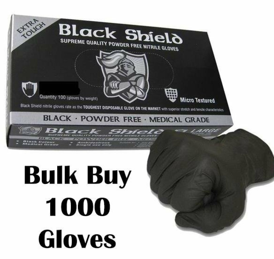 Safety Black Shield Nitrile Gloves | Black Nitrile Gloves Disposable Nitro Powder Free Industrial Grade Gloves Small X 1000