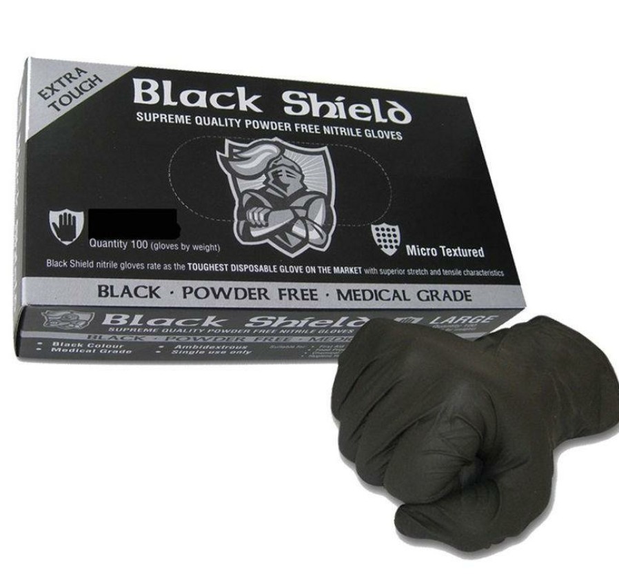 Safety Black Shield Nitrile Gloves | Black Nitrile Gloves Disposable Nitro Powder Free Industrial Grade Gloves Small X 1000