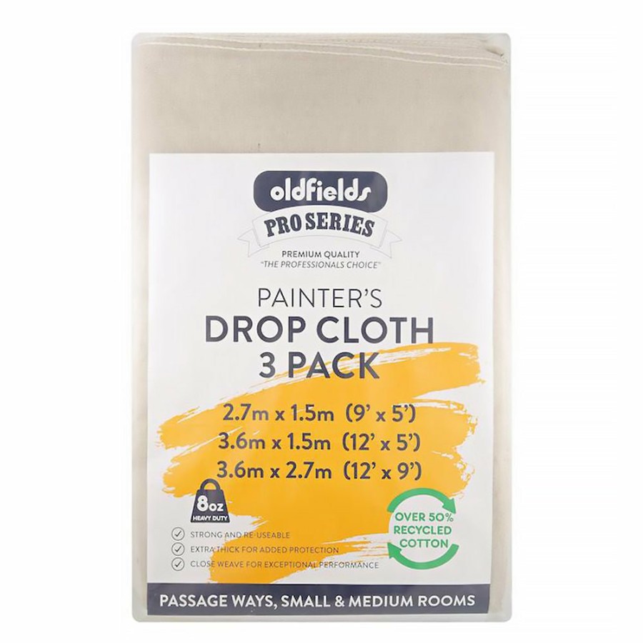 Painting Tools Oldfields | Oldfields Pro Series Heavy Duty Drop Cloth 3 Pack 12′ X 9′ - 12′ X 5′ - 9′ X 5′