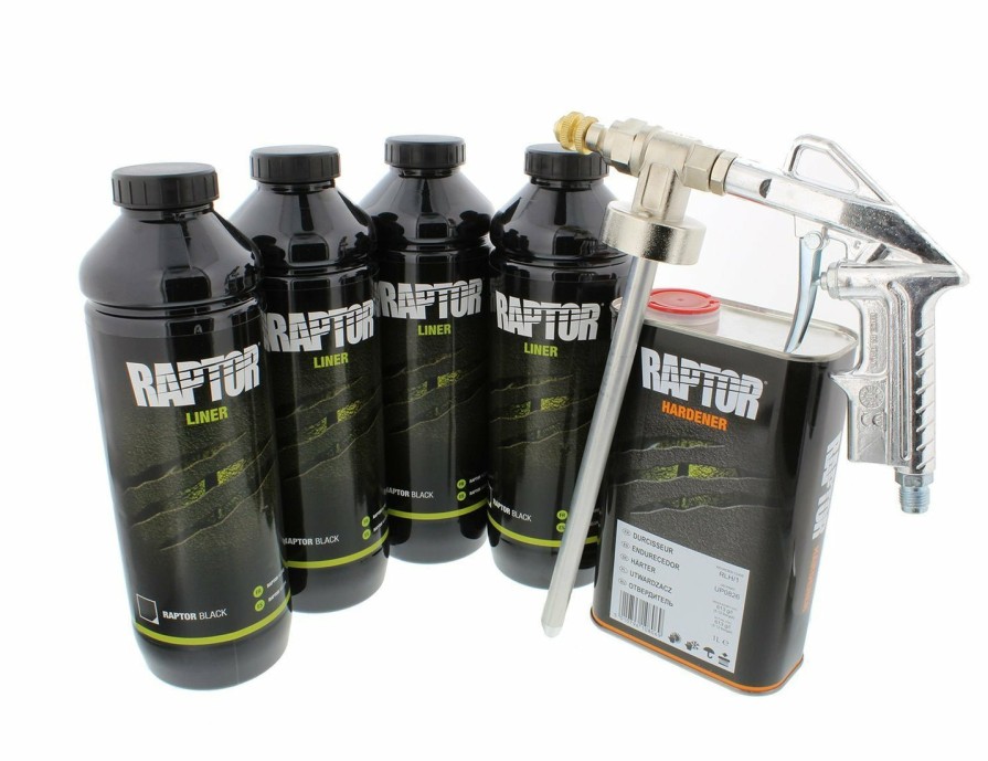 Paint U-POL Bedliner | Upol Raptor Black Tough Bed Liner Kit 4L + Professional Vari-Nozzle Spray Gun