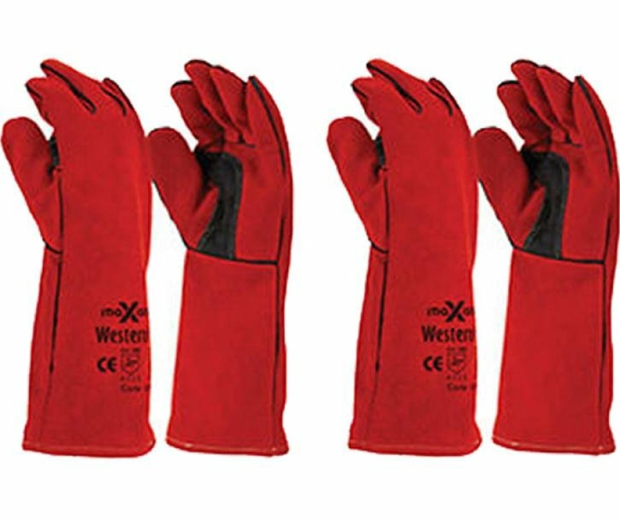 Safety Maxisafe Welding Gloves | Maxisafe Red Welding Gauntlet Gloves Fabrication Foundry Safety Pizza 2 Pairs