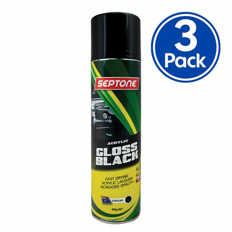 Paint Septone Top Coats | Septone Automotive Gloss Acrylic Lacquer Spray Paint 400G Aerosol Black X 3 Pack