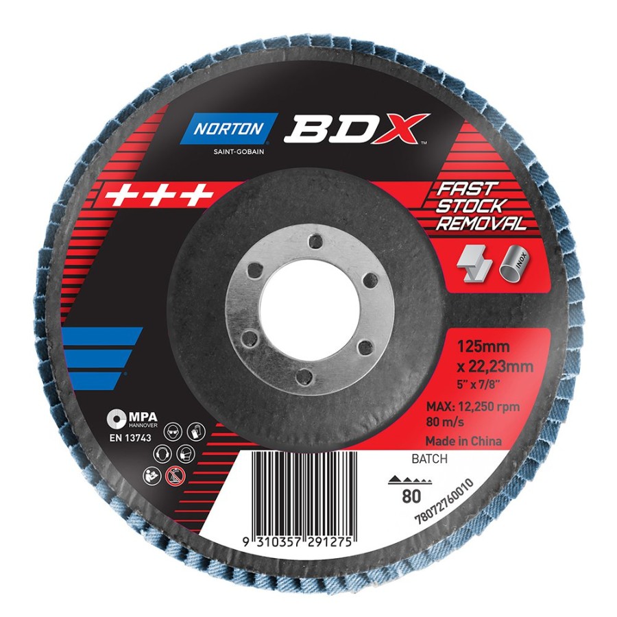 Cutting & Abrasives Norton | Norton Bdx Flap Disc 125Mm X 22Mm P80 Grit Fast Stock Removal