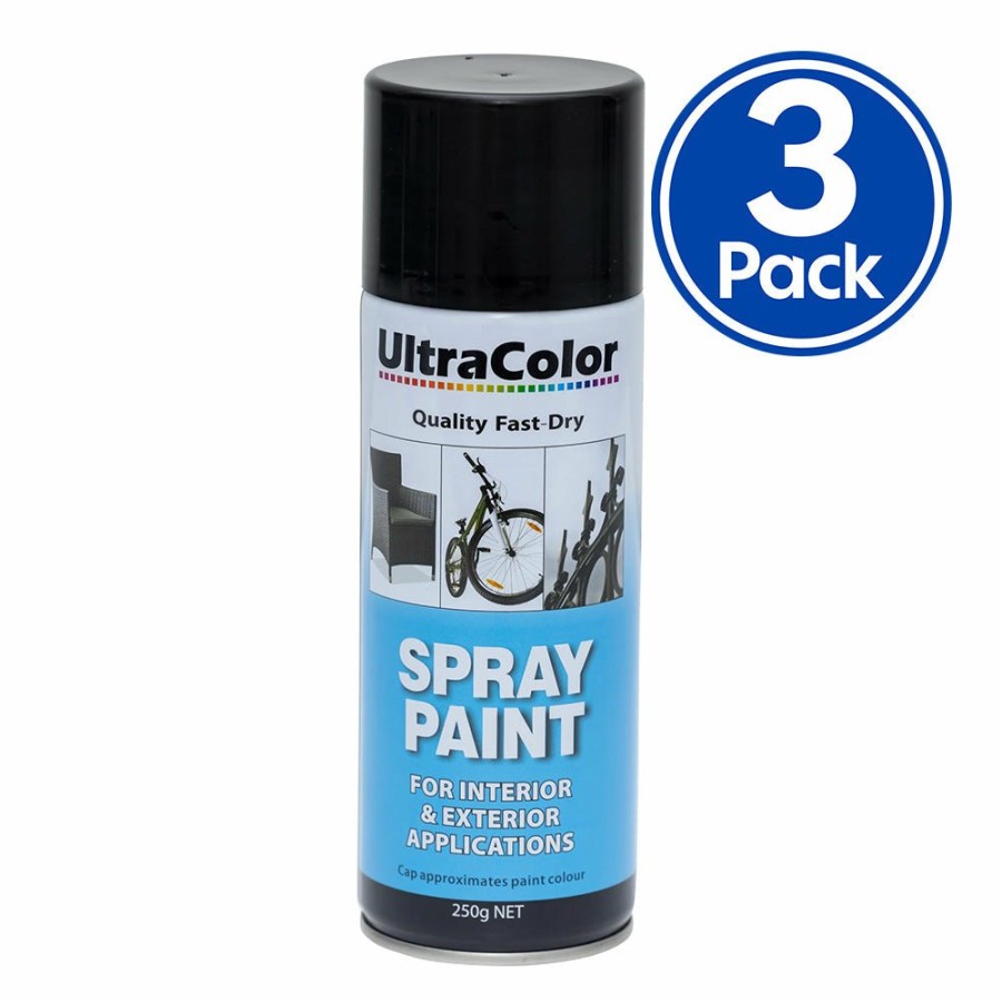 Paint UltraColor Topcoats | Ultracolor Spray Paint Fast Drying Interior Exterior 250G Satin Black X 3 Cans