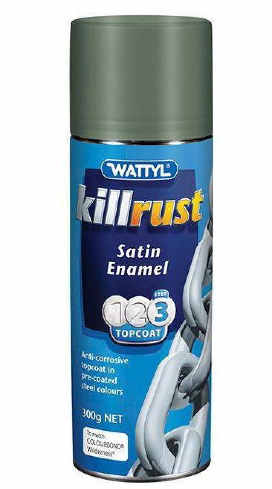 Paint Wattyl Exterior | Killrust Satin Enamel Aerosol Match Colorbond Steel Colour 300G Wilderness