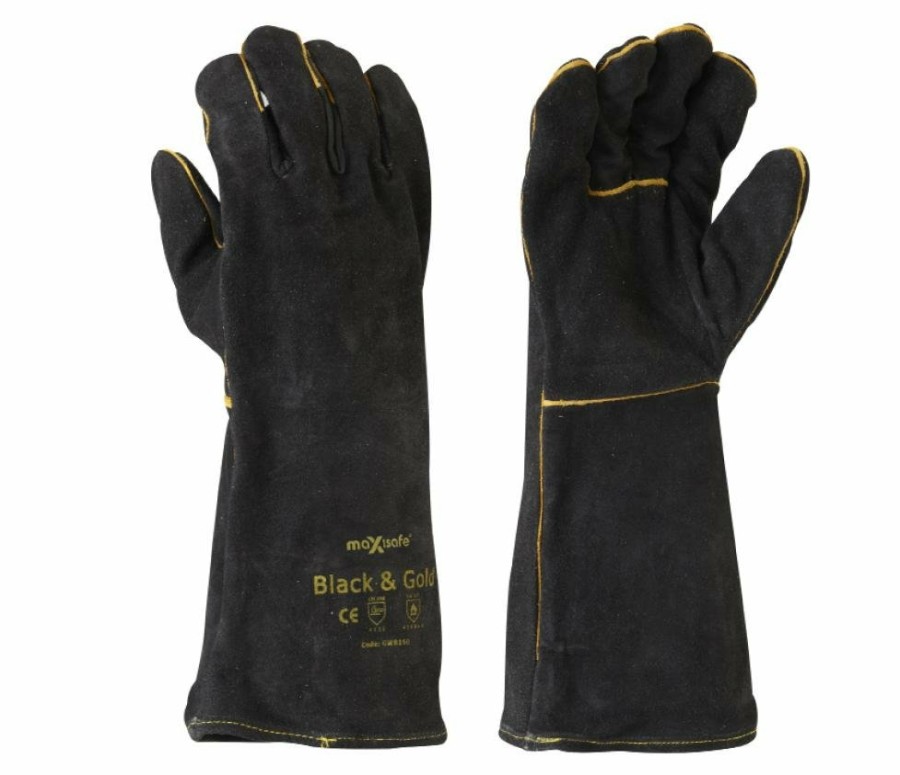 Safety Maxisafe Welding Gloves | Maxisafe Black And Gold Welding Gauntlet Gloves Fabrication Foundry Safety