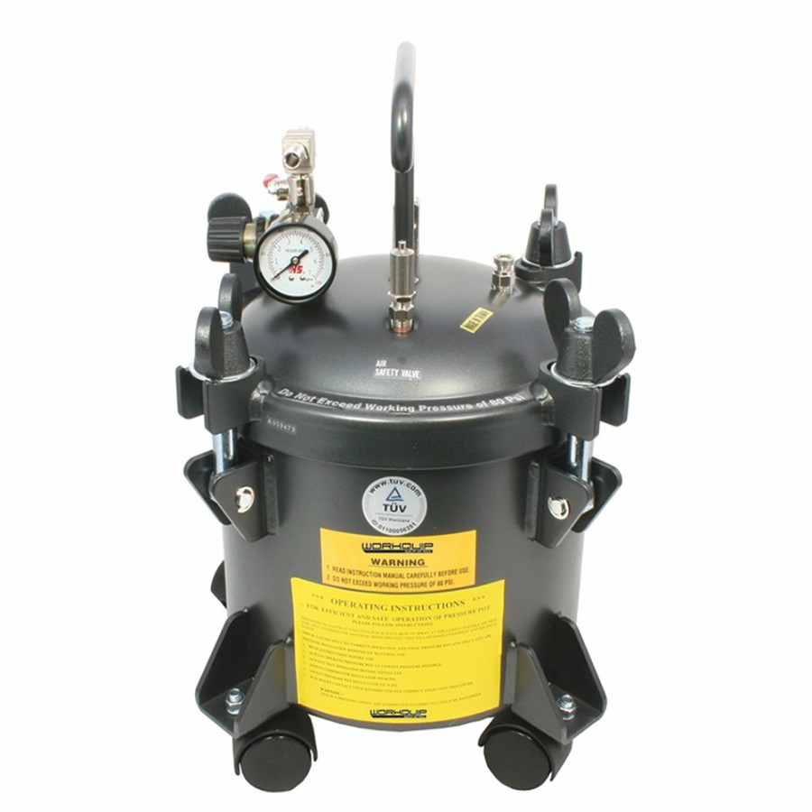 Spray Guns Workquip Pressure Pot | Workquip 10L Paint Pressure Pot Non-Agitation With Regulator Liner Casters 02210