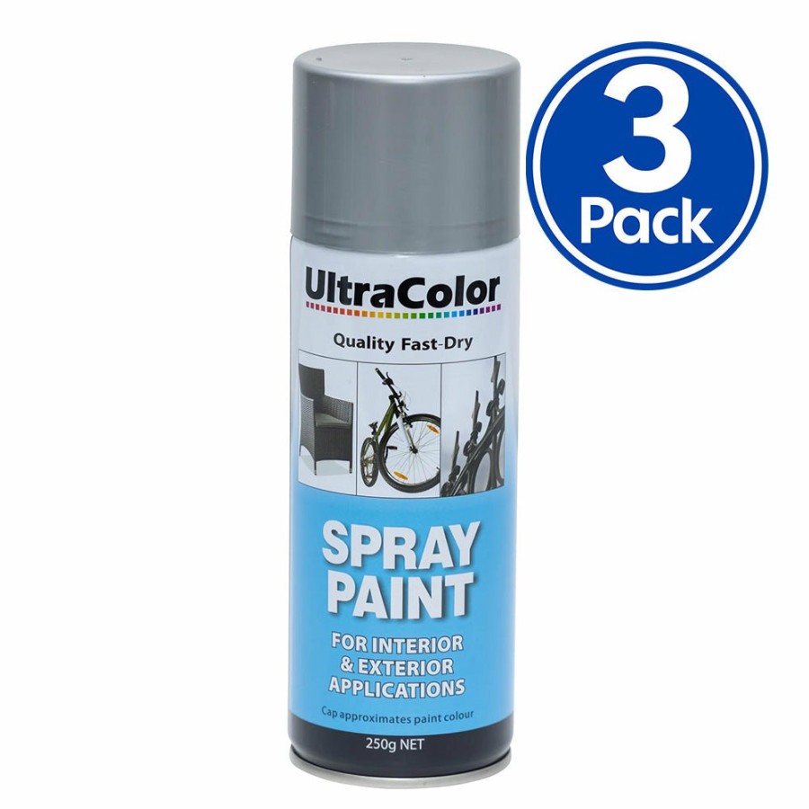 Paint UltraColor Topcoats | Ultracolor Spray Paint Fast Drying Interior Exterior 250G Hammertone Silver X 3