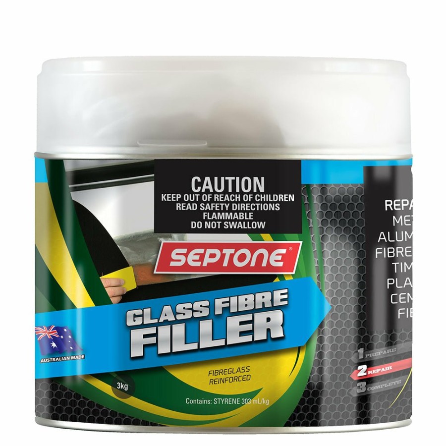 Prep & Repair Septone Fiberglass Fillers | Septone Glass Fibre Reinforced Polyester Filler Putty Bog With Hardener 3Kg