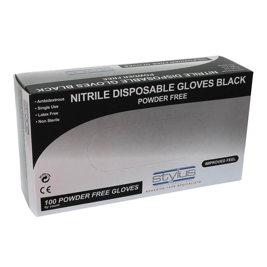 Safety Stylus Nitrile Gloves | Stylus Black Nitrile Gloves Disposable Powder Free Industrial Grade X-Large X 100 Pack