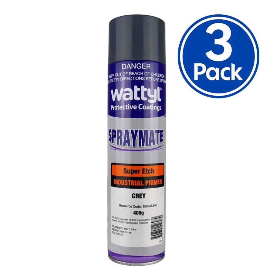 Paint Wattyl Primers & Undercoats | Wattyl Spraymate Industrial Super Etch 1K Epoxy Primer 400G Aerosol Grey X 3 Pack