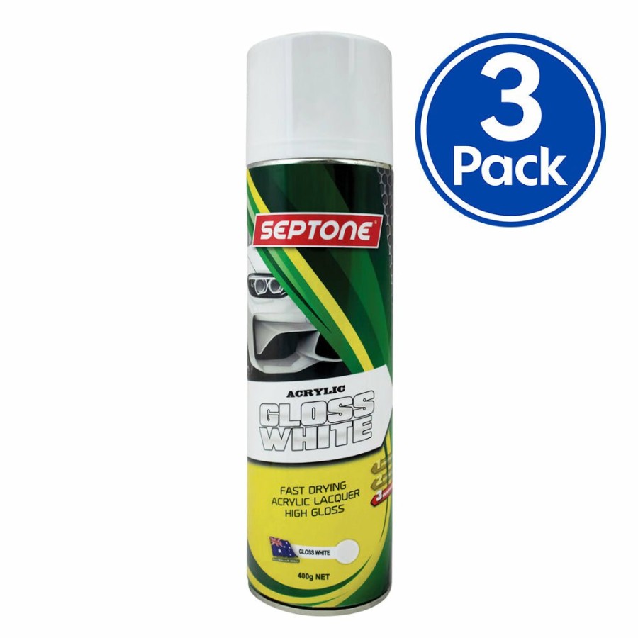 Paint Septone Top Coats | Septone Automotive Gloss Acrylic Lacquer Spray Paint 400G Aerosol White X 3 Pack